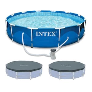 Round 12 ft. x 30 in. Metal Frame Swimming Pool with Filter Pump and 2-Pool Debris Cover 30 in. H