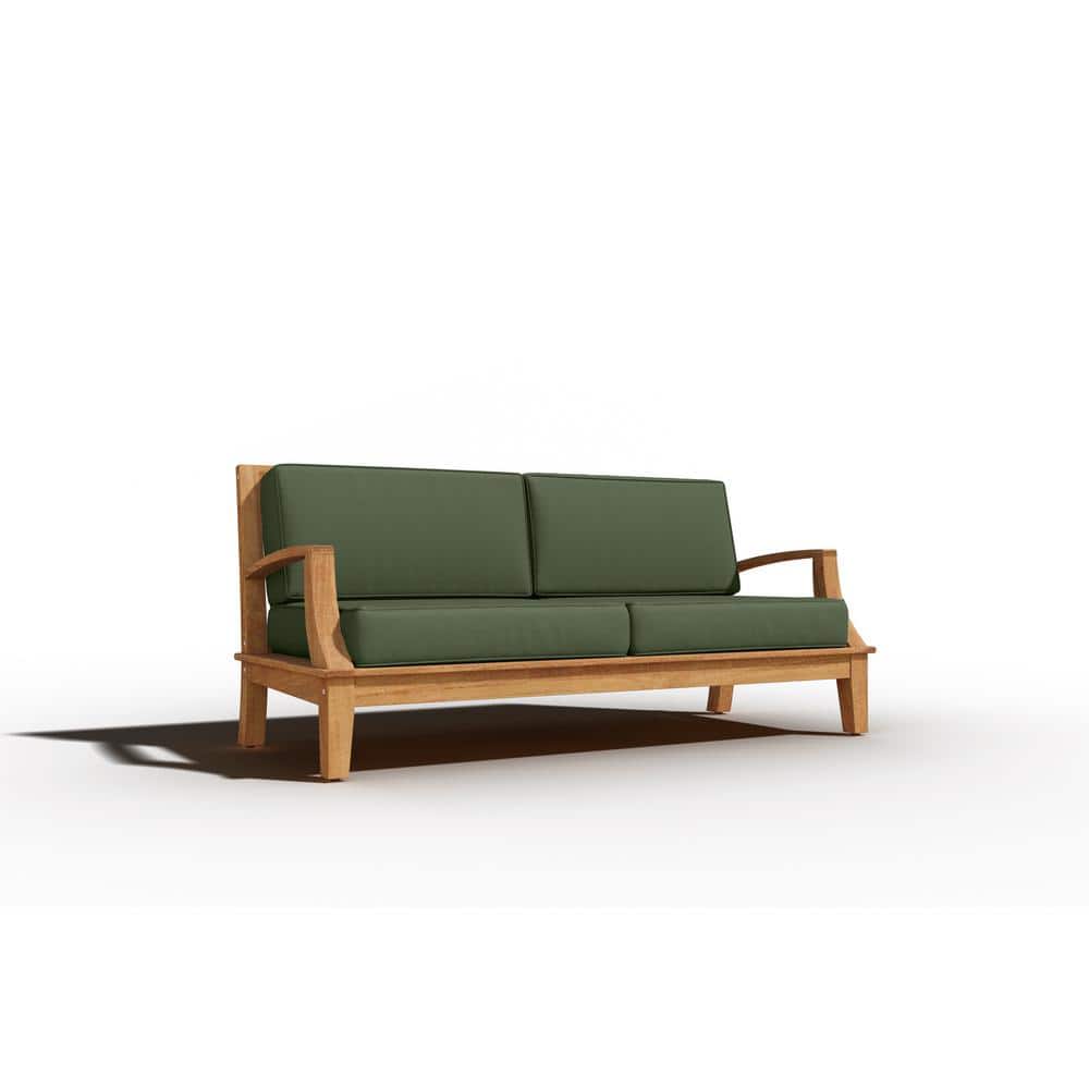 Eliane Teak Outdoor Couch with Sunbrella Cushion in Fern Green