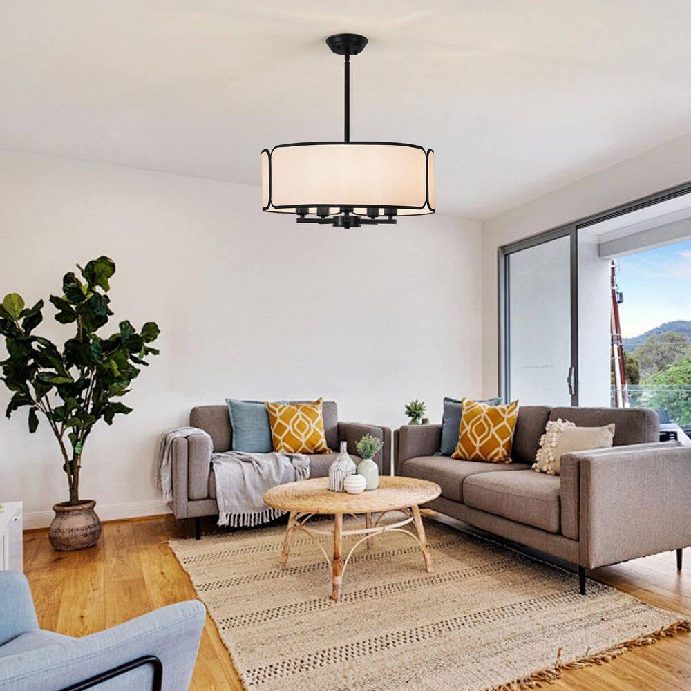 5-Light Black Farmhouse Drum Pendant Light with Fabric Shade Height Adjustable Chandelier for Bedroom price history on PriceWatchPro
