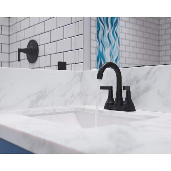 Vedra 4 in. Centerset Double Handle High Arc Bathroom Faucet with Drain Kit Included in Matte Black