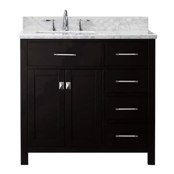 Virtu USA Caroline Parkway 36 in. W Bath Vanity in Espresso with Marble Vanity Top in White with Square Basin
