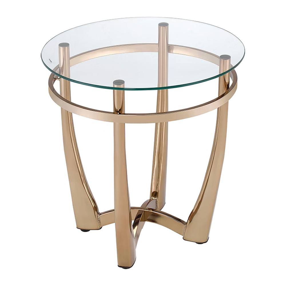 Champagne Metal and Clear Glass Round End Table, 23"