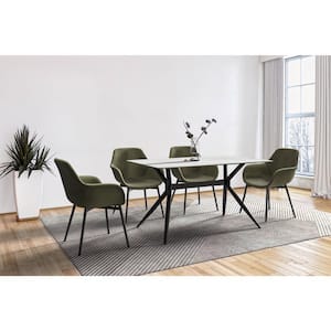 Elega Modern Dining Table 62 in. Sintered Stone Rectangular Top and 4 Legs Stainless-Steel in White Seats 8