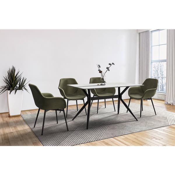 Leisuremod Elega Modern Dining Table 62 in. Sintered Stone Rectangular Top and 4 Legs Stainless-Steel in White Seats 8