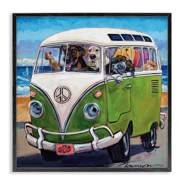Stupell Industries Dogs Driving Retro Van by CR Townsend 1-Piece Black Framed Animal Giclee Art Print 12 in. x 12 in.
