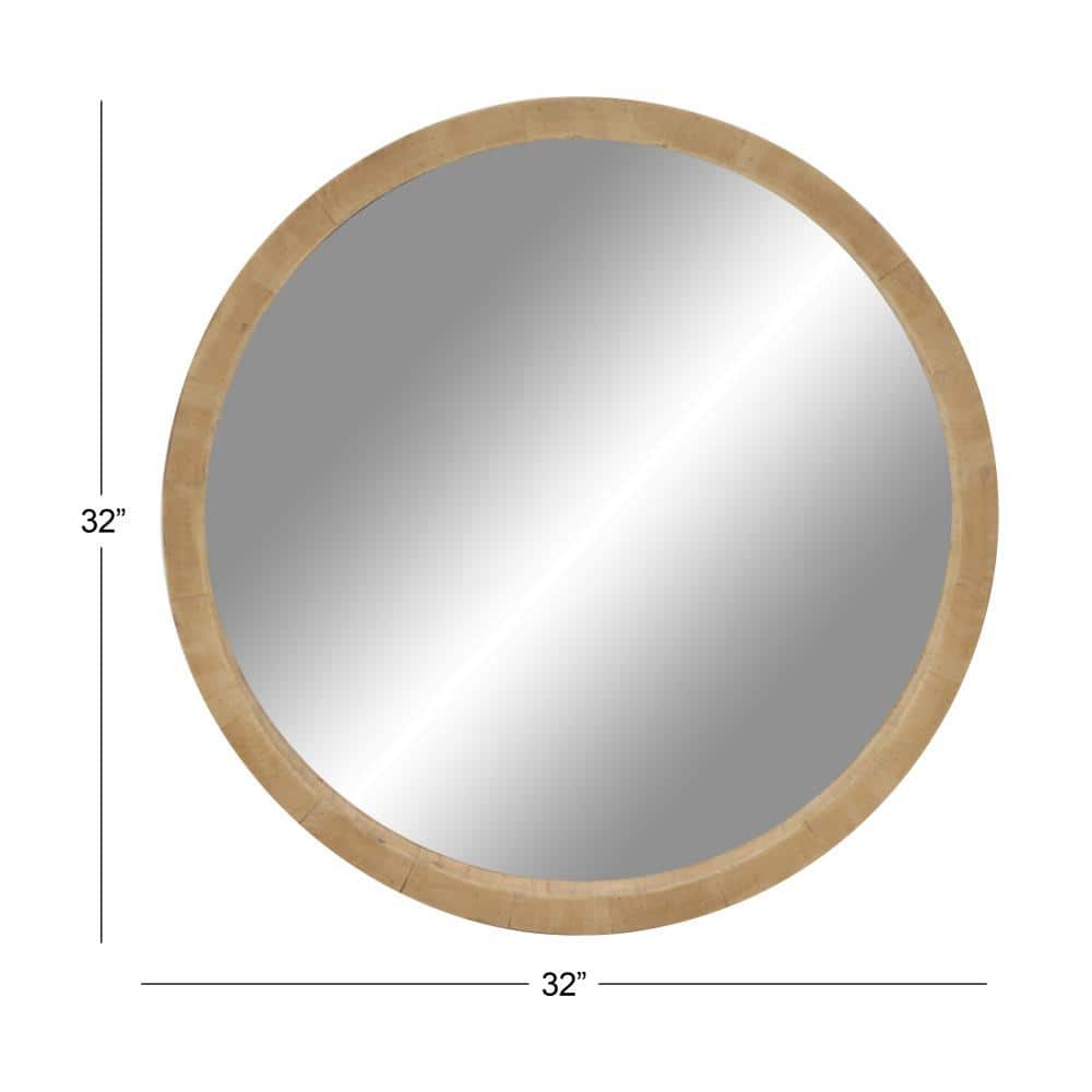 Natural Brown Round Wood Wall Mirror, 32"