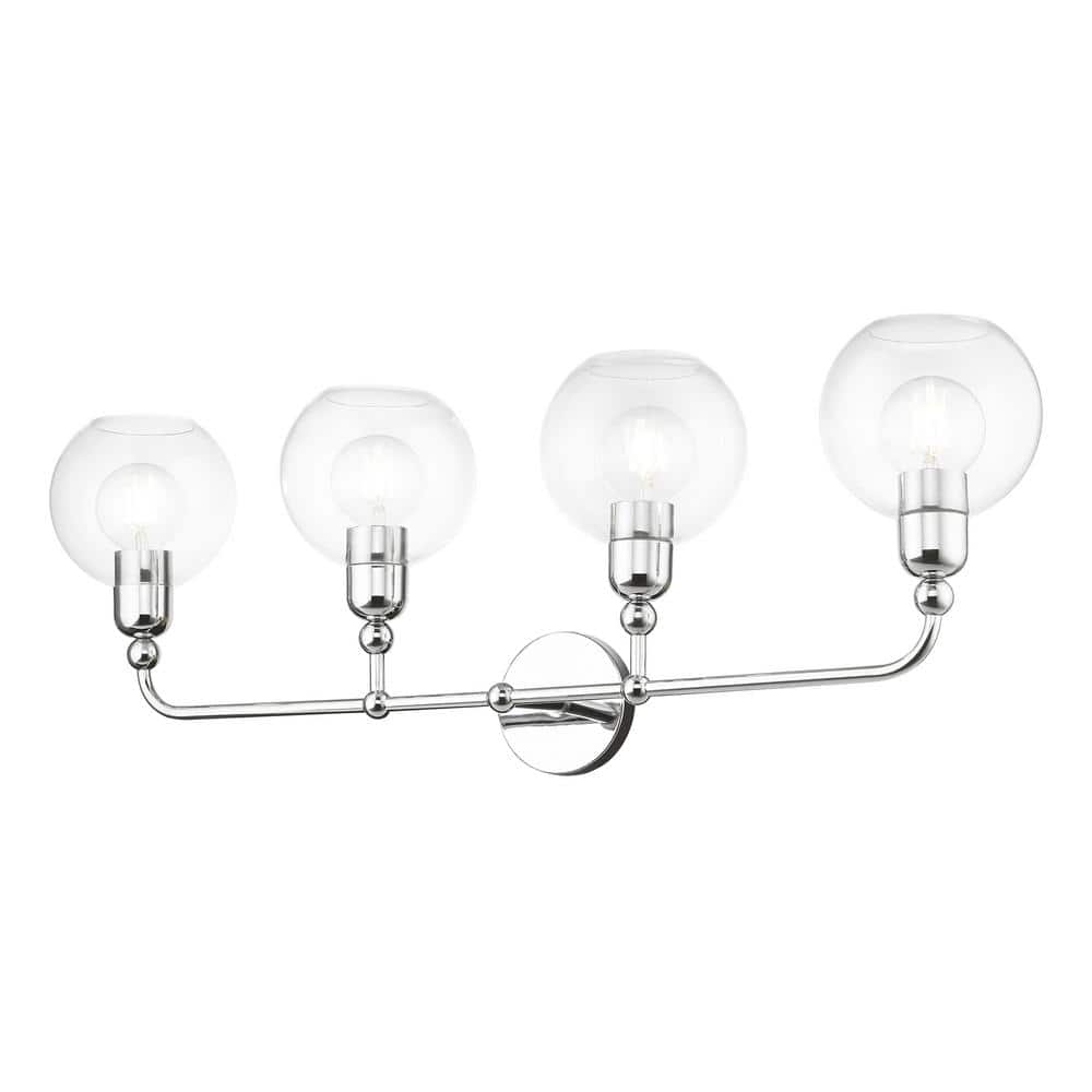 Elegant Polished Chrome 4-Light Vanity with Clear Glass Shades