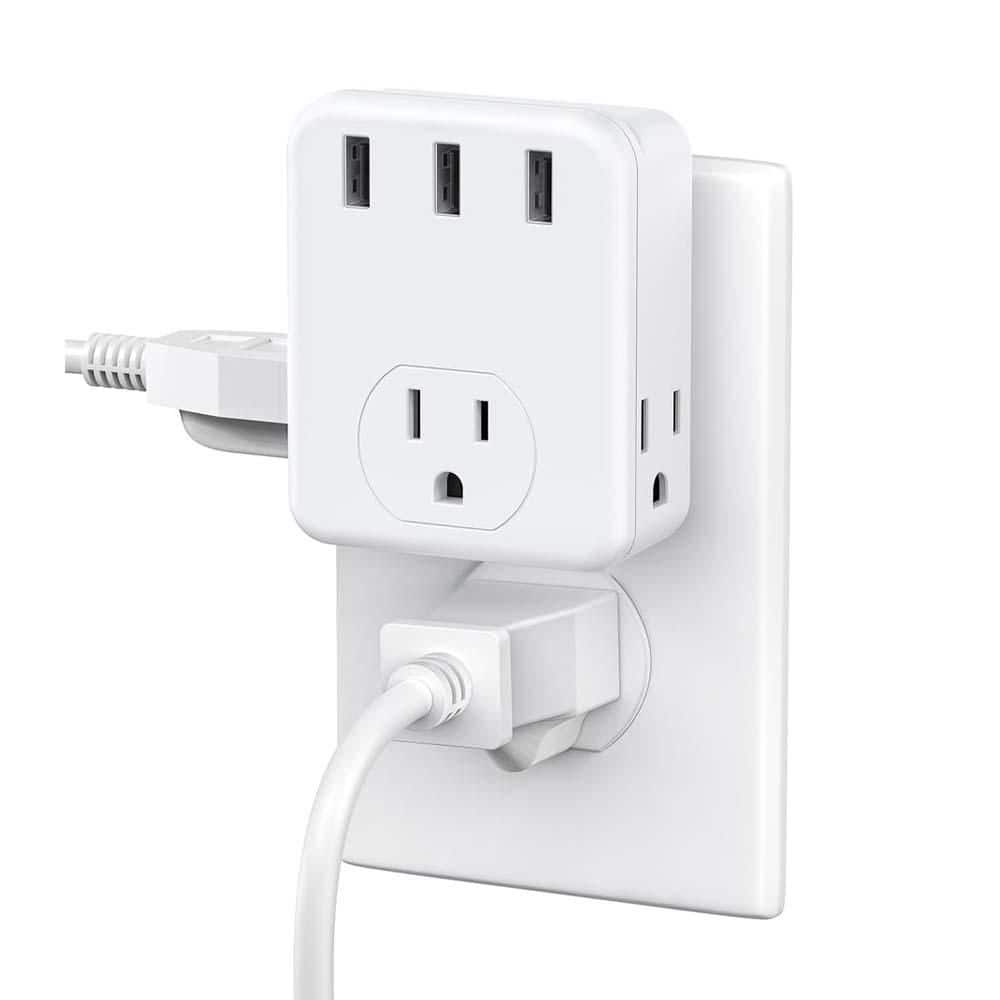 3-Outlet Splitter 3 USB Ports Multi Plug Extender Wall Charger 3-Side Wall Tap for Home, Office in White price history on PriceWatchPro
