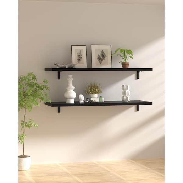 9.8 in. D x 23.63 in. L Wood Shelf Black Laminated Decorative Wall Shelf