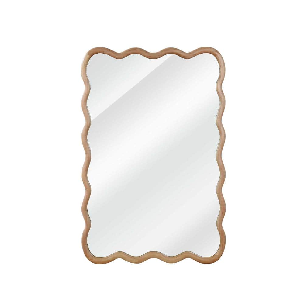 20"W x 30"H Wavy Rectangular Wall-Mounted Bathroom Mirror with Solid Wood Frame,Natural Wood