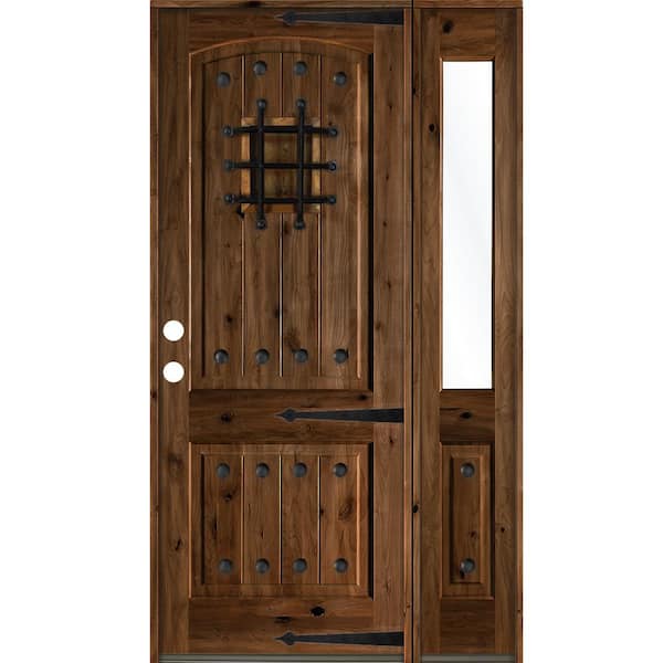 Krosswood Doors 50 in. x 96 in. Medit. Knotty Alder Right-Hand/Inswing Clear Glass Provincial Stain Wood Prehung Front Door w/RHSL
