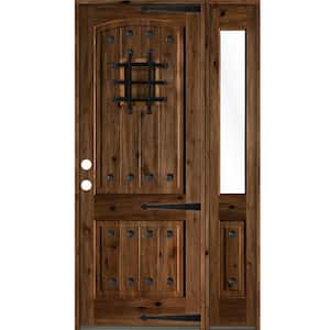 56 in. x 96 in. Medit. Knotty Alder Right-Hand/Inswing Clear Glass Provincial Stain Wood Prehung Front Door w/RHSL
