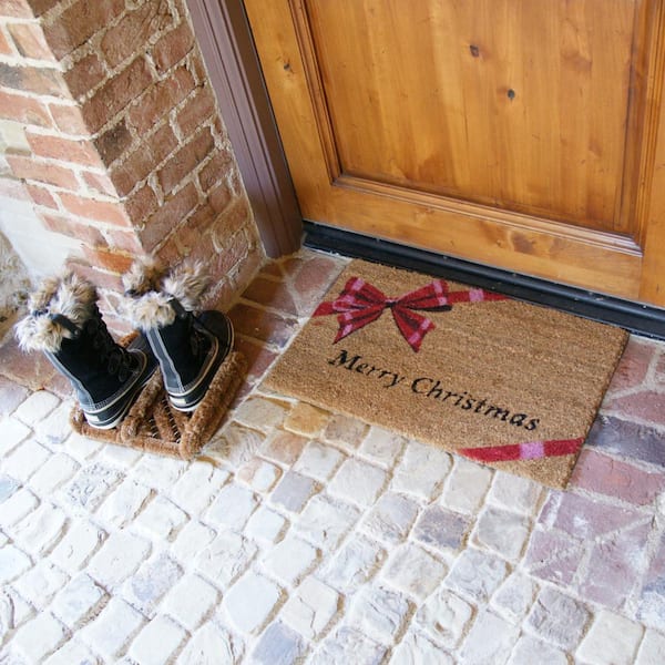 Rubber-Cal Outdoor Christmas Doormat Kit - 2 Coco Coir Doormats & 1 Herringbone Boot Scraper