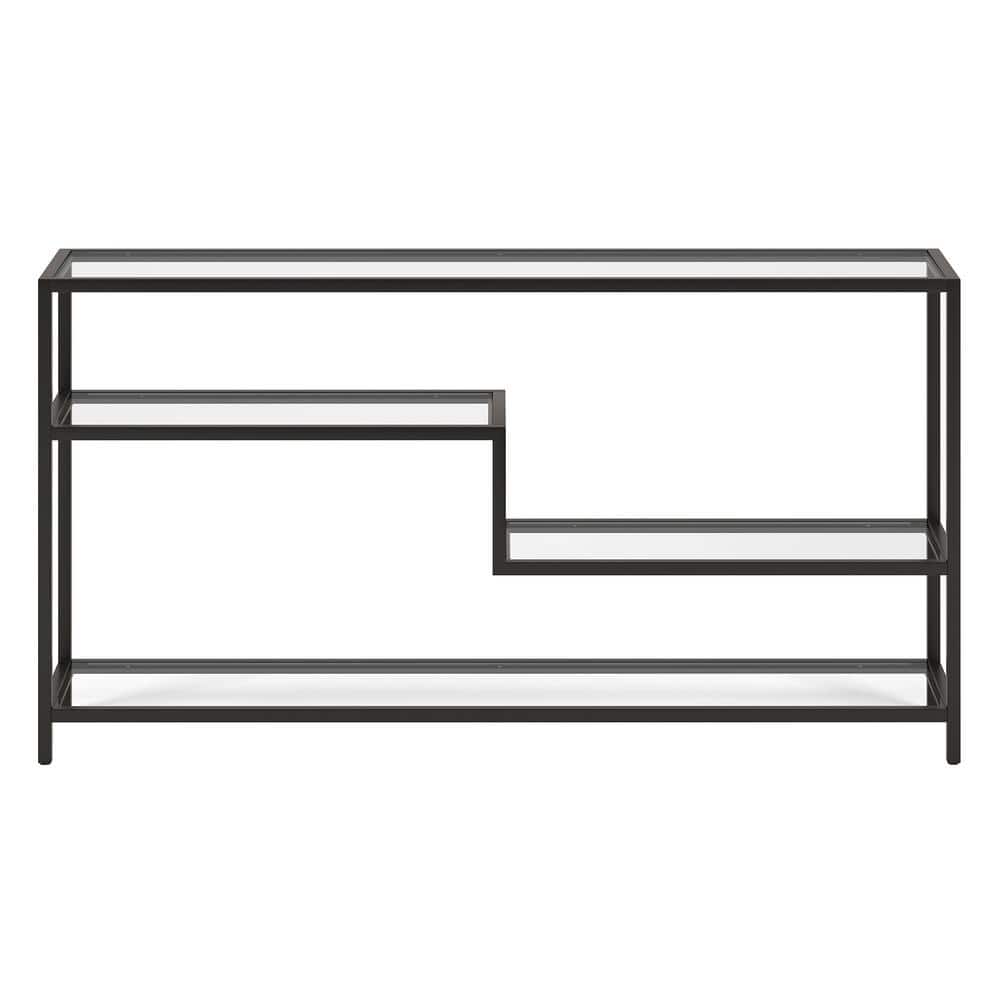 Mathis 55" Blackened Bronze Glass Hallway Table with Storage