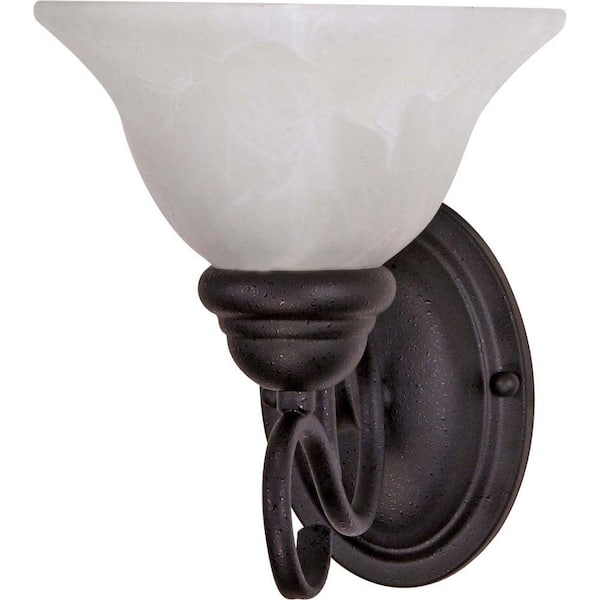SATCO Adria 1-Light Textured Black Sconce with Alabaster Swirl Glass