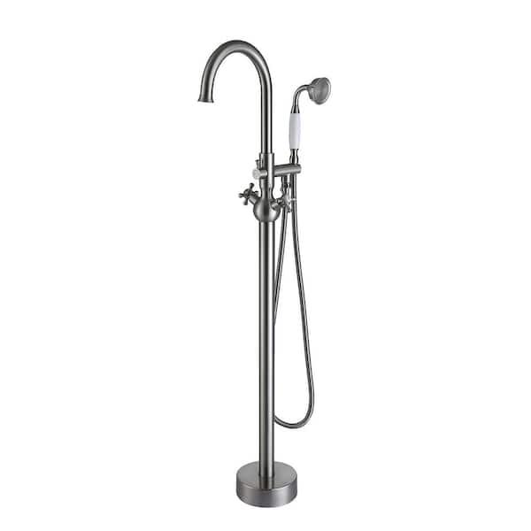 Satico 2-Handle Freestanding Tub Faucet Bath Faucet with Round Hand Shower in Brushed Nickel