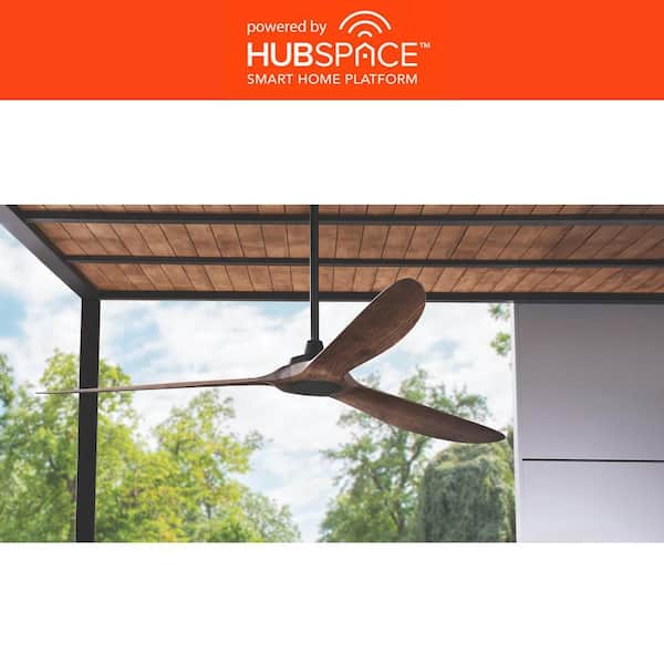 Tager 72 in. Smart Indoor/Outdoor Matte Black with Whiskey Barrel Blades Ceiling Fan with Remote Powered by Hubspace