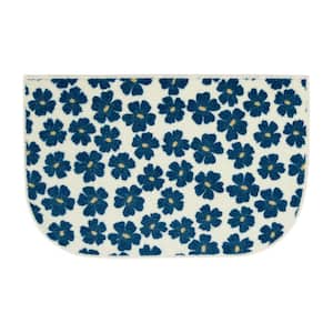 Simple Floral Navy 1 ft. 8 in. x 2 ft. 6 in. Kitchen Mat