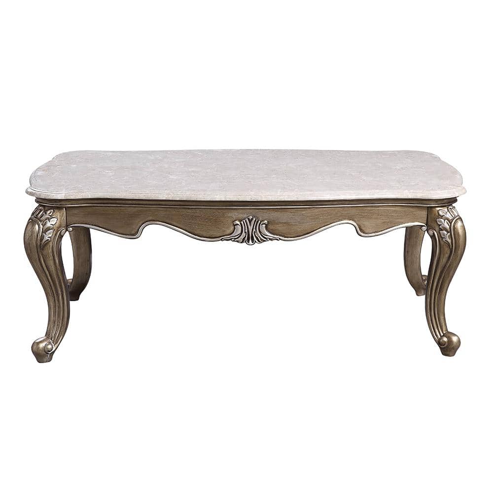 Elozzol Rectangular Marble Top Antique Bronze Coffee Table