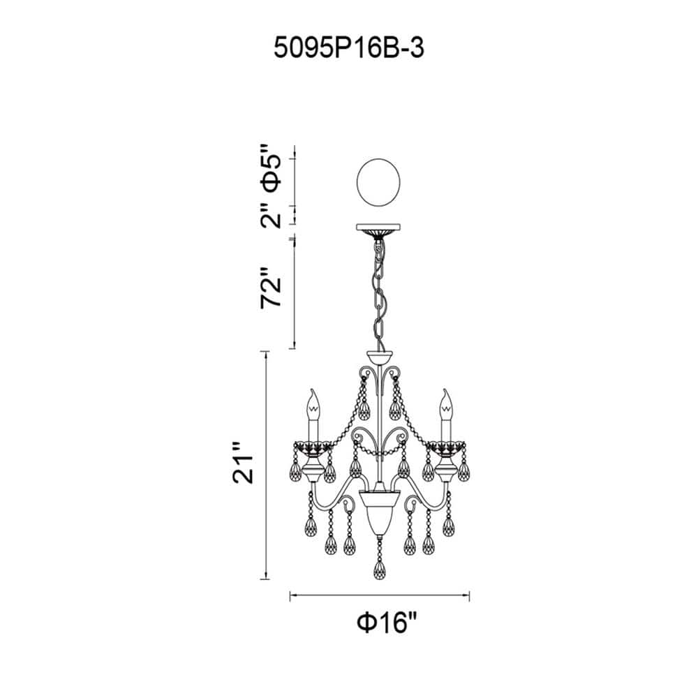 Mini Keen 3-Light Black Crystal Chandelier with Candelabra Bulbs