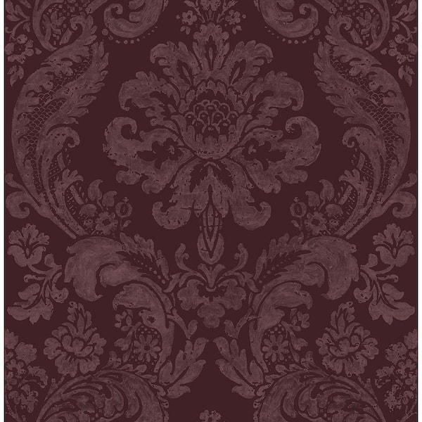 A-Street Prints Shadow Merlot Damask Merlot Wallpaper Sample