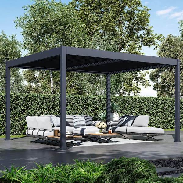 Grand Tuscan 12 ft. x 14 ft. Aluminum Louvered Pergola with Adjustable Roof, Slate Gray