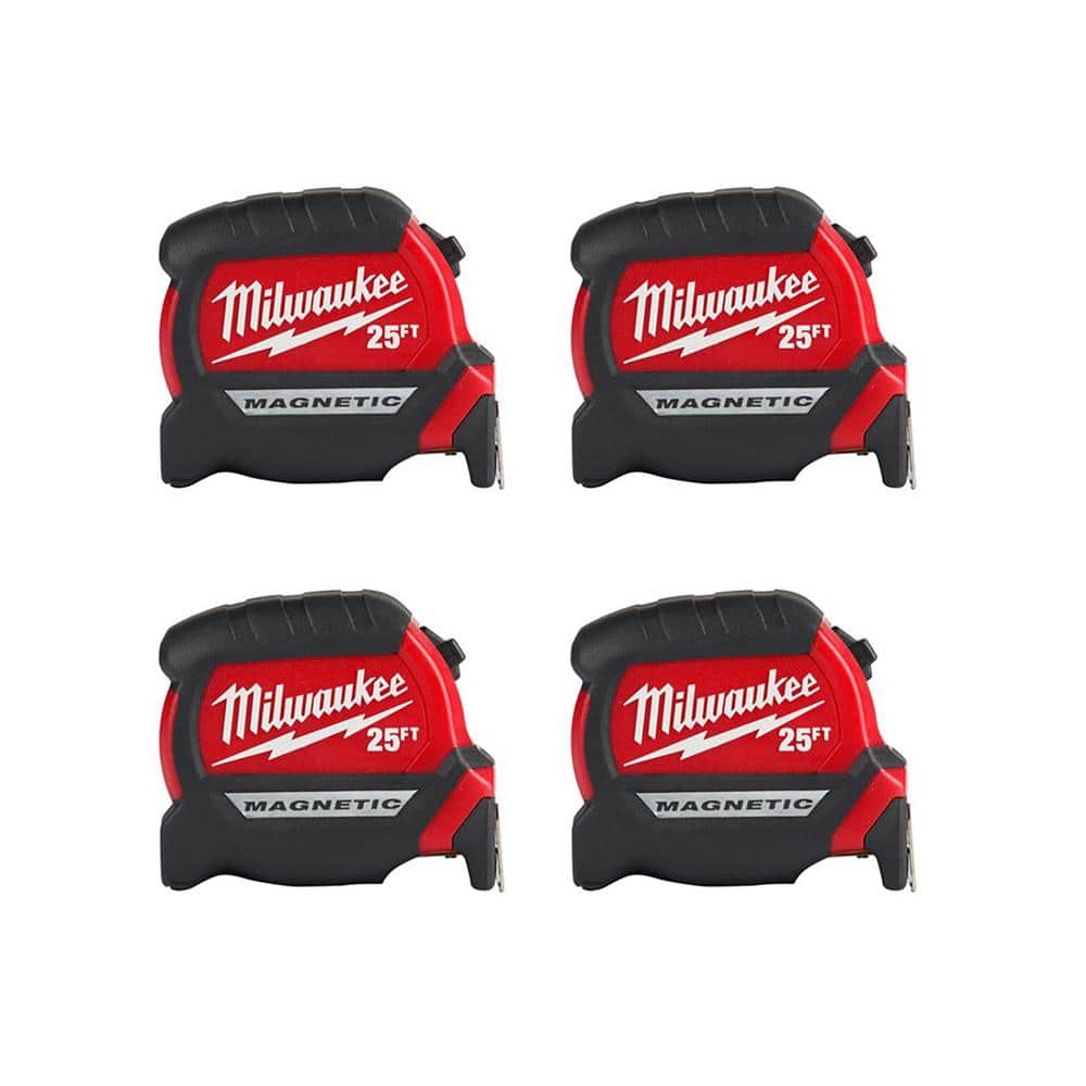Milwaukee 25 ft. x 1-1/16 in. Compact Magnetic Tape Measure (4-Pack)  48-22-0325G-x2 The Home Depot