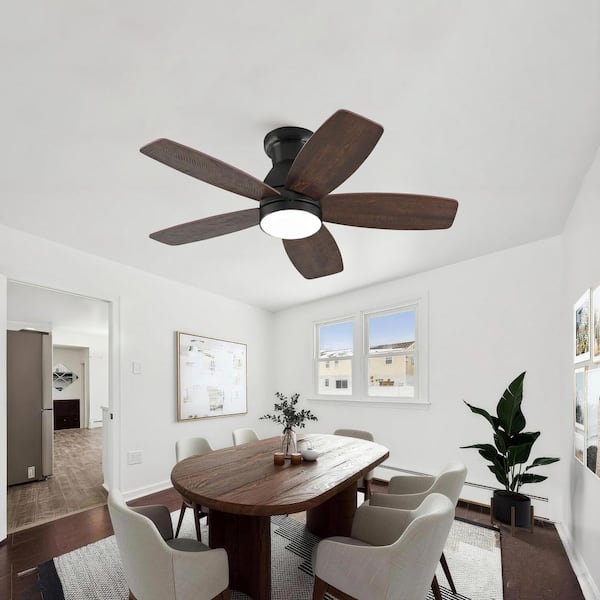 32 in. Black 5 Plywood Blades Flush Mount Ceiling Fan with LED Light and Remote Included