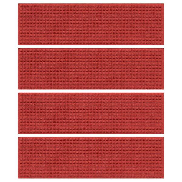 Bungalow Flooring Aqua Shield Squares Solid Red 8.5 in. x 30 in. PET Polyester Indoor Outdoor Stair Tread Covers (Set of 4)