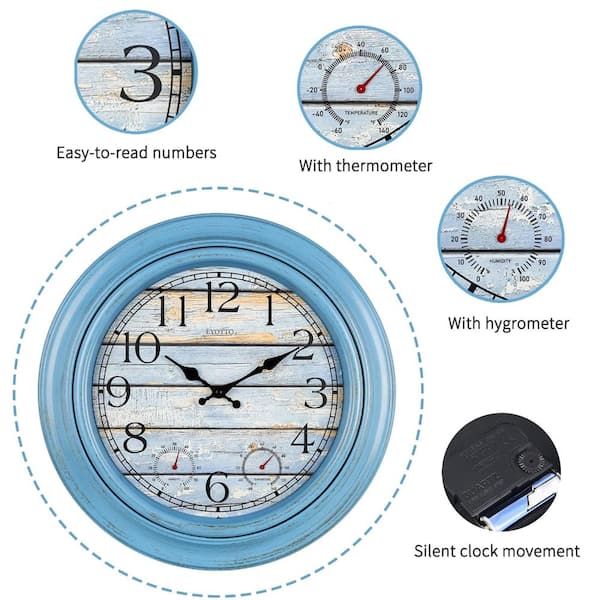 18 in. Indoor Outdoor Wall Clock with Thermometer and Humidity