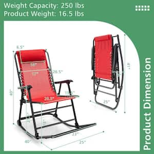 Metal Outdoor Rocking Chair Patio Camping Lightweight Folding Chair in Red with Footrest