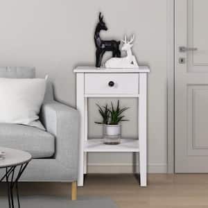 Modern 16.3 in. White Wood Rectangle Side Table End Table with Drawer and Shelf, Storage Table For Living Room, Bedroom
