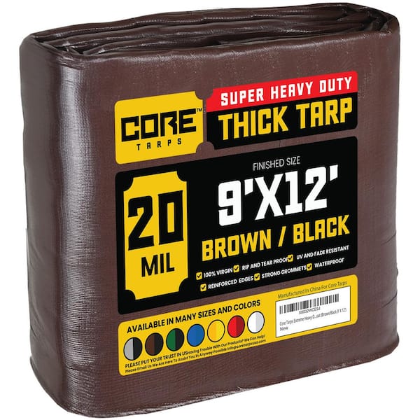 CORE TARPS 9 ft. x 12 ft. Brown/Black 20 Mil Heavy Duty Polyethylene Tarp, Waterproof, UV Resistant, Rip and Tear Proof