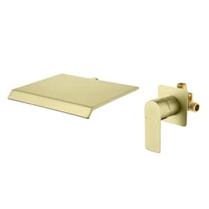 Single Handle Bathroom Faucet, Wall Mounted High Flow Waterfall Bathtub Faucet Tub Spout for Bathroom in Brushed Gold