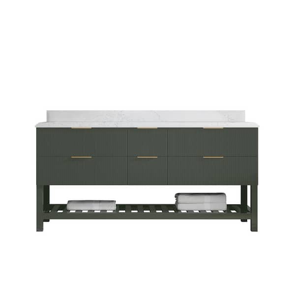 Willow Collections Catalina 72 in. Double Sink Freestanding Pewter Green Bath Vanity with Empira White Qt. Top Unassembled