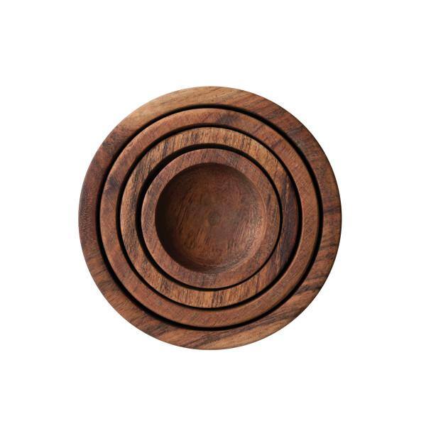 Espresso Finish Acacia Wood Nesting Serving Bowls Set