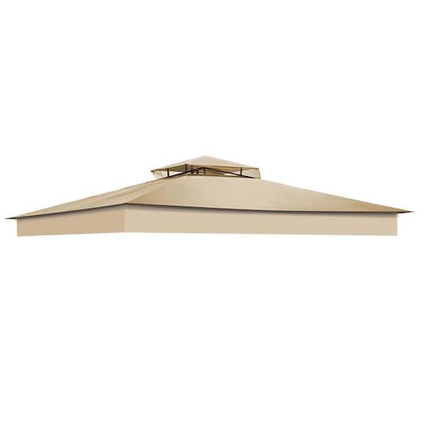 Zeus & Ruta 12 ft. x 10 ft. Tan Gazebo Canopy Top Replacement Patio Pavilion Cover UV30 Sunshade (2-Tier)