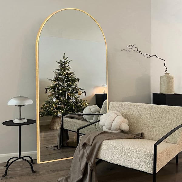 LuxHomez 28 in. W x 71 in. H Oversized Modern Arch Full-Length Gold Wall Mounted Standing Mirror Floor Mirror