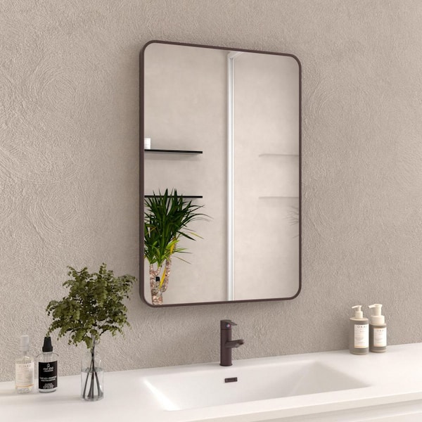 Qidian 24 in. W x 36 in. H Rectangular Framed Wall Mounted with Tempered Glass Bathroom Vanity Mirror in Oil Rubbed Bronze