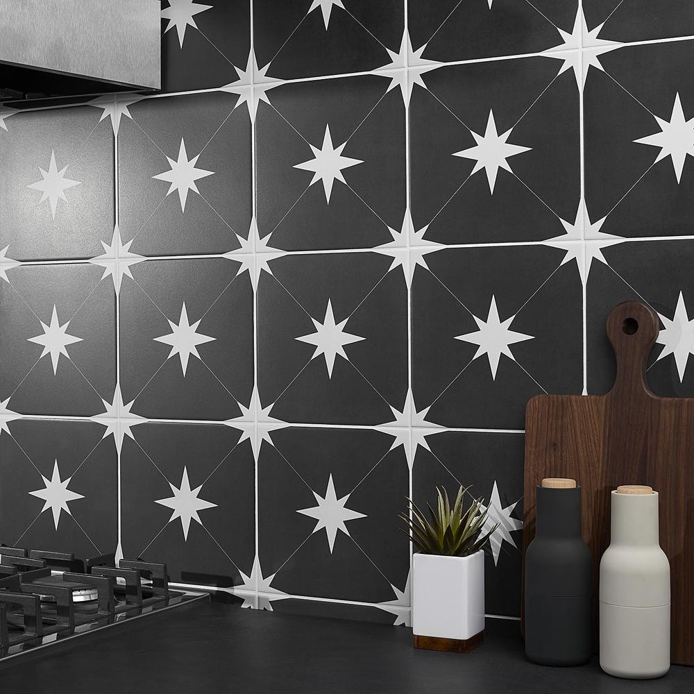Moab 9" x 9" Matte Black and White Porcelain Tile