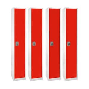 629-Series 72 in. H 1-Tier Steel Key Lock Storage Locker Free Standing Cabinets for Home, School, Gym in Red (4-Pack)