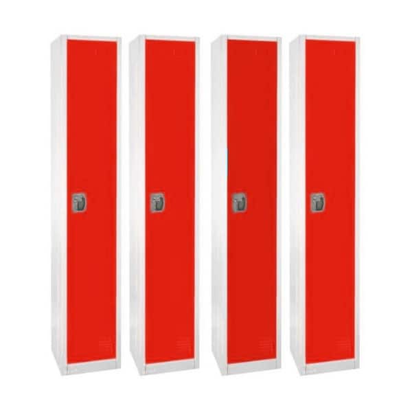 629-Series 72 in. H 1-Tier Steel Key Lock 2-Shelf Storage Locker Free Standing Cabinets in Red (4-Pack)