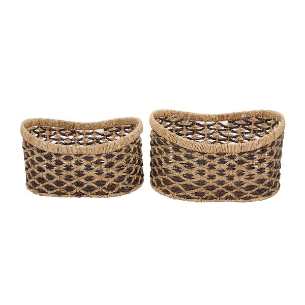 Litton Lane Seagrass Handmade Two Toned Storage Basket with Matching Lids ( Set of 2) 041279 - The Home Depot