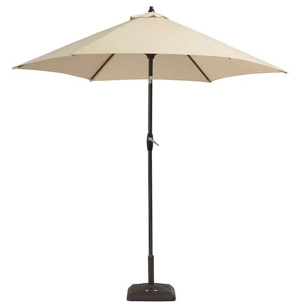 Hampton Bay 9 ft. Aluminum Patio Umbrella in Oatmeal with Tilt