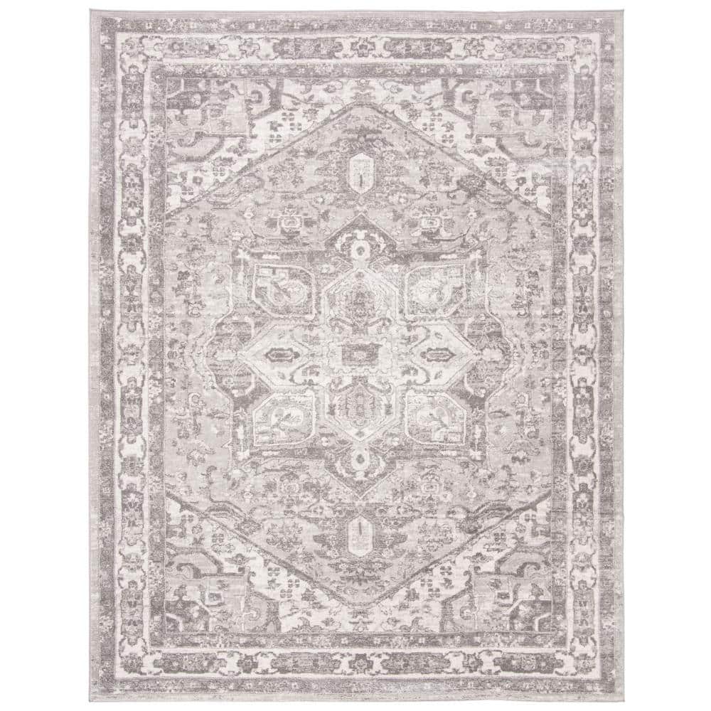 Cream and Grey Rectangular 4' x 6' Stain-Resistant Synthetic Area Rug