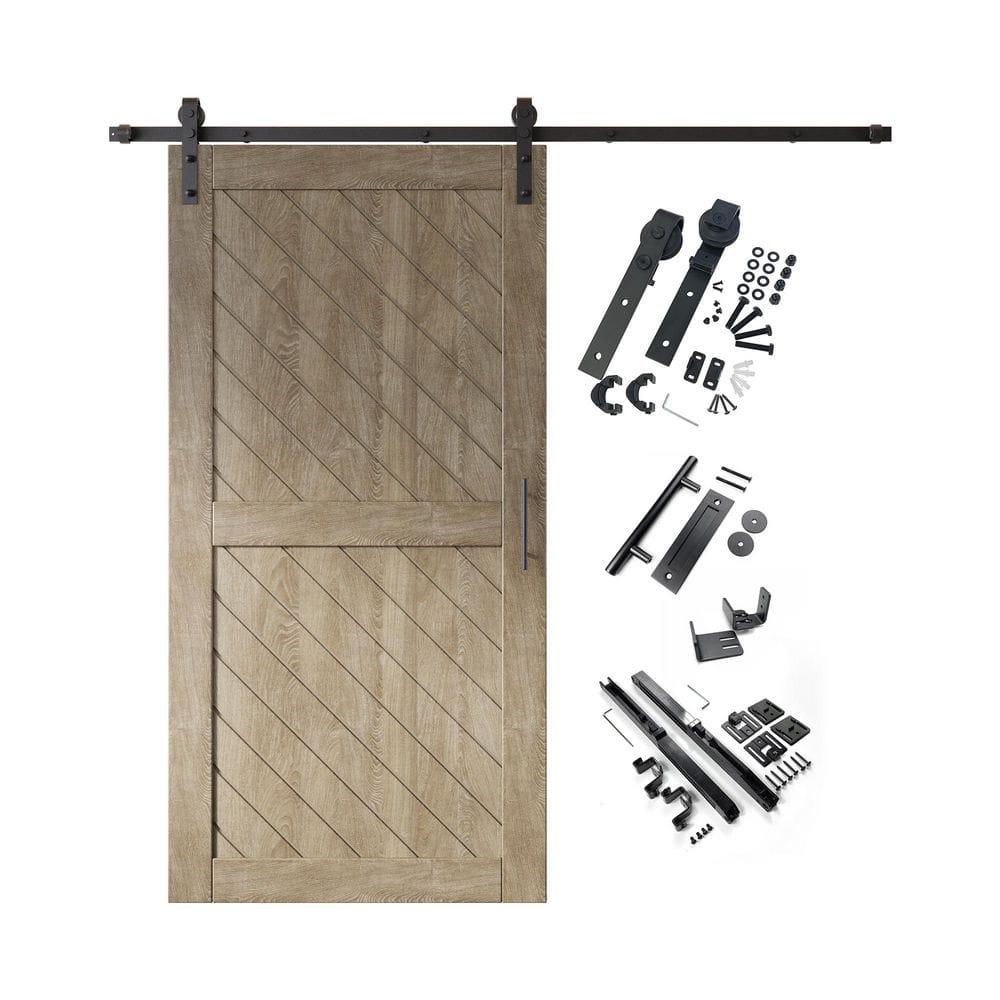 XT2 32 in. x 80 in. C-Panel Classic Gray Slanted Stripe Design Solid Pine Wood Sliding Barn Door with Hardware Kit price history on PriceWatchPro