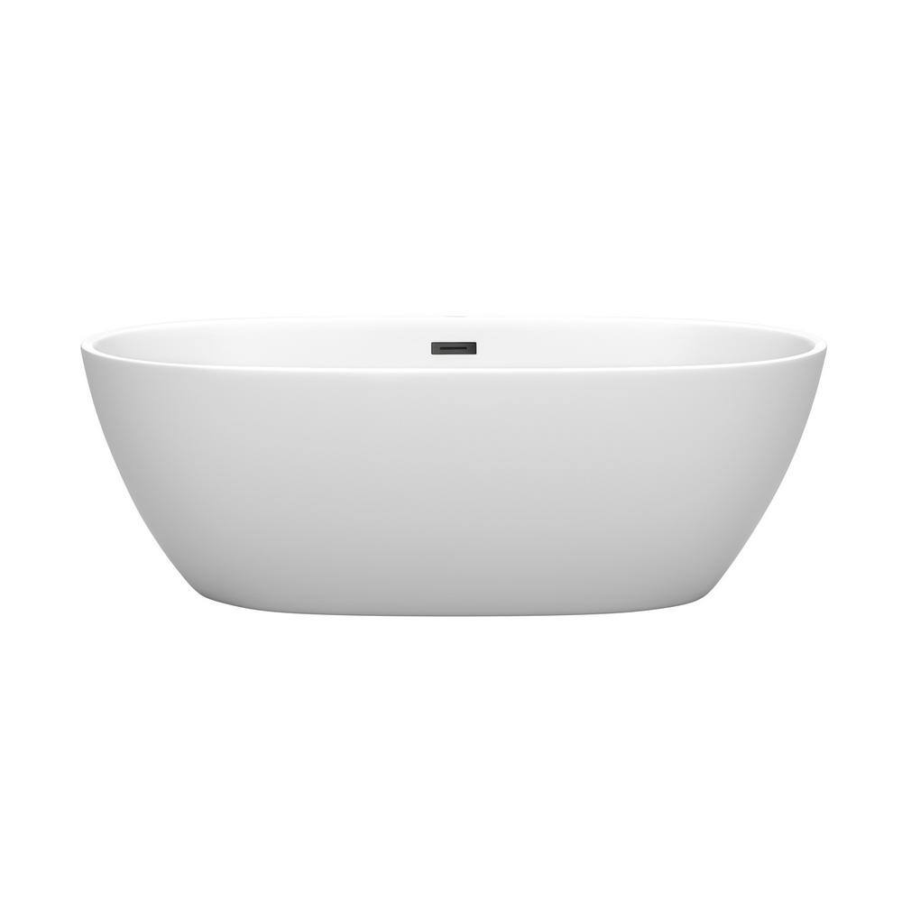 Juno 67 Inch Matte White Acrylic Freestanding Bathtub with Matte Black Trim