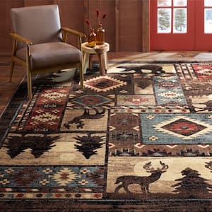 Buffalo Bear Brown/Red 8 ft. x 10 ft. Area Rug
