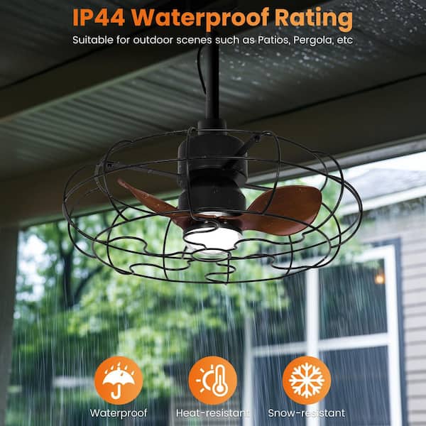 20 in. Indoor/Outdoor Black Waterproof Ceiling Fan with Lights and Remote Control, for Outside Porch, Pergola