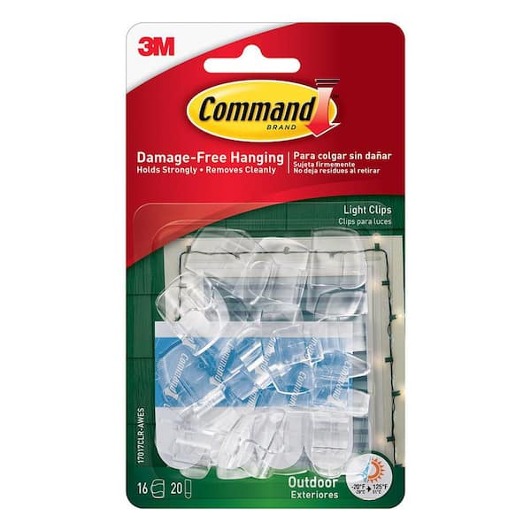 Clear Outdoor Light Clips (16 Clips, 20 Command Strips)